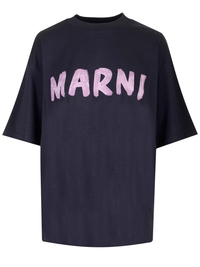 Marni Logo Printed Crewneck T In Black