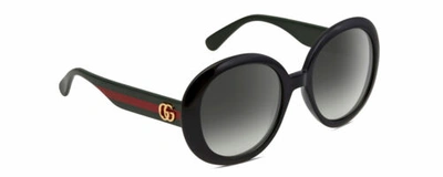 Pre-owned Gucci Gg0712s Womens Round Designer Sunglasses Black Red Gold/grey Gradient 55mm In Gray