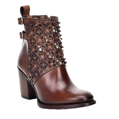 Pre-owned Cuadra Ladies Austrian Crystal Brown Leather Booties Cu338