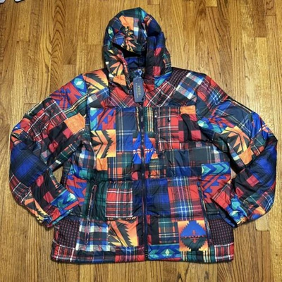 Pre-owned Polo Ralph Lauren Southwestern Patchwork Puffer Jacket Down Coat Mens Size 2xl In Multicolor
