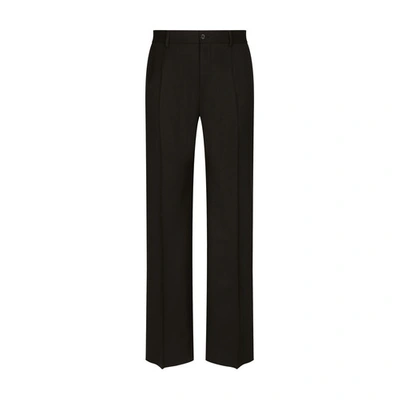 Dolce & Gabbana Stretch Virgin Wool Pants With Straight Leg In Black