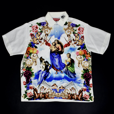 Pre-owned Supreme 100% Silk Heavenly Print Polo Shirt White Ds