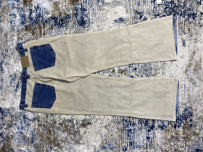 Pre-owned Vintage Patchwork Corduroy Denim Flared Pants In Blue Denim