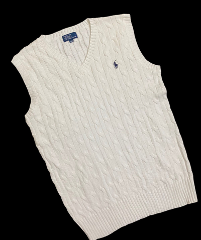 Pre-owned Polo Ralph Lauren Vintage T Knit Vest In White