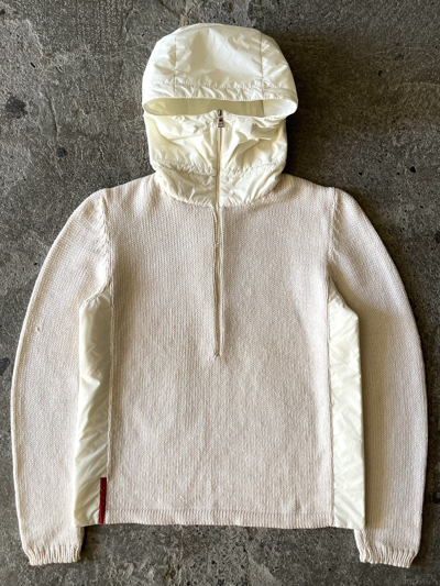 Pre-owned Prada Archive -  Sport - Fw1999 - Knitted Ninja Nylon Hoodie In Cream