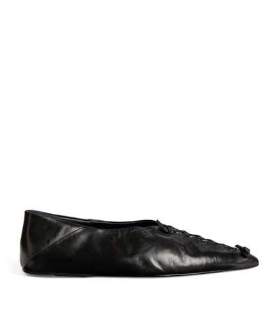 Jil Sander Leather Woven Ballet Flats In Black