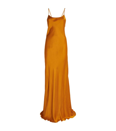 Victoria Beckham Maxi Orange Slip Dress In Fluid Acetate Blend Woman