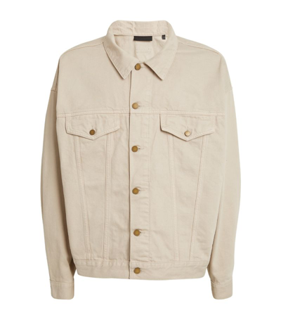 Essentials Fear Of God  Mens Silver Cloud  Brand-patch Oversized Denim Jacket In Cloud Dancer