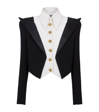 Balmain Spencer Cropped Virgin Wool Jacket In Black