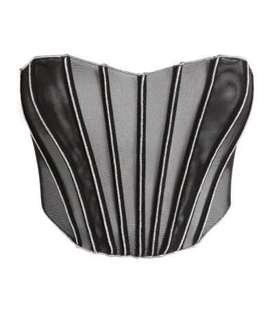 Oseree Shell Metallic Mesh Bustier Top In Black