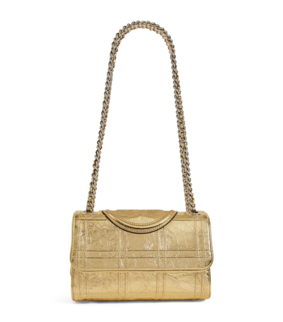 Tory Burch Small Leather Metallic Fleming Shoulder Bag In Gold