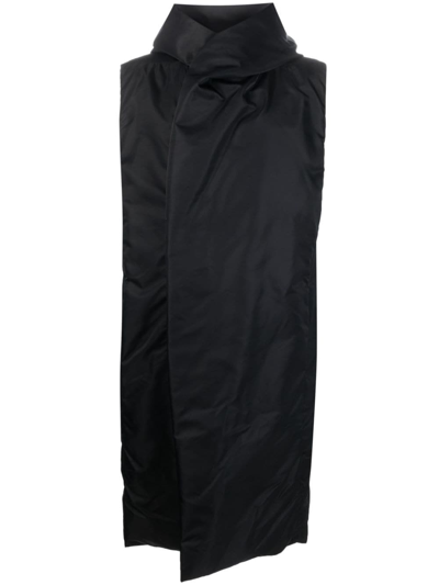 Rick Owens Hooded Gilet Coat In Nero