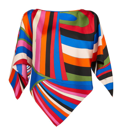 Emilio Pucci Abstract-print Silk Scarf Blouse In Blue