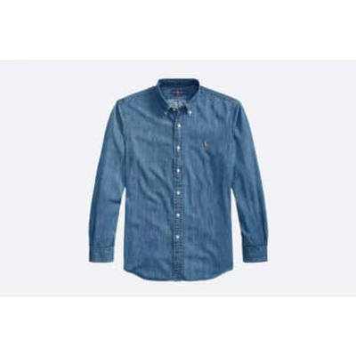 Polo Ralph Lauren Mens Dark Wash Slim-fit Single-cuff Denim Shirt
