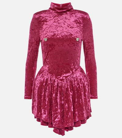 Rotate Birger Christensen Pleated Velvet Mini Dress In Pink