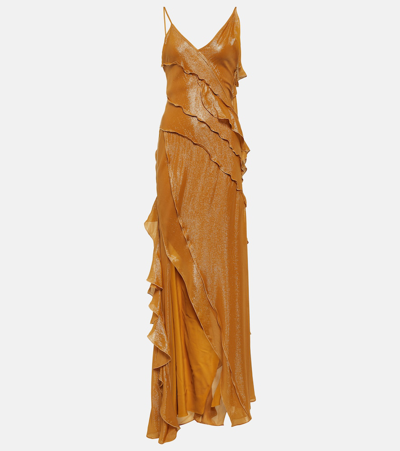 Victoria Beckham Ruffled Metallic Georgette Gown In Marigold | ModeSens