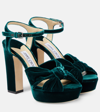 Jimmy Choo Heloise Velvet Platform Sandals In Dark Green