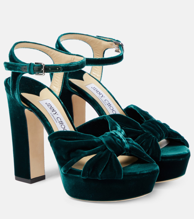 Jimmy Choo Heloise Velvet Platform Sandals In Green