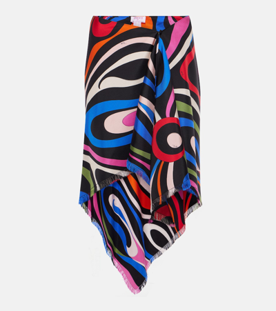 Pucci Marmo Asymmetric Silk Miniskirt In Multicoloured
