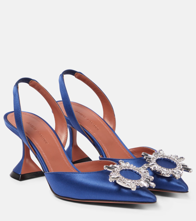 Amina Muaddi Satin Begum Slingback Pumps In Blue