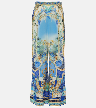Camilla Views Of Vesuvius Printed Silk Wide-leg Pants In Blue