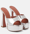 Amina Muaddi Dalida Mirrored-leather Platform Sandals In Silver