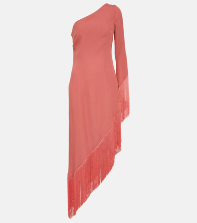 Taller Marmo Aventador Fringed One-shoulder Midi Dress In Pink