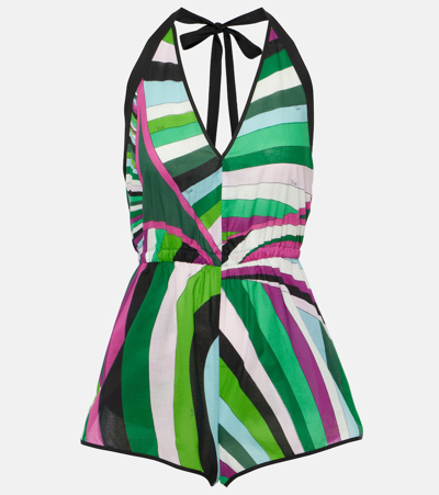 Pucci Graphic-print Halterneck Cotton-muslin Playsuit In Multicoloured