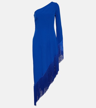 Taller Marmo Asymmetrical Fringed One-shoulder Dress In Blue