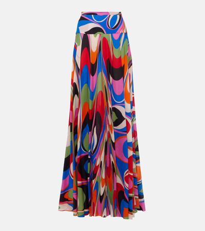 Pucci Marmo Printed Pleated Maxi Skirt In Multicoloured