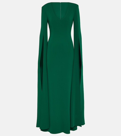 Roland Mouret Cape-sleeve Cady Gown In Green