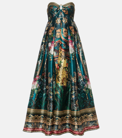 Camilla Printed Strapless Satin Gown In Multicoloured