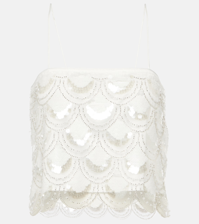 Rotate Birger Christensen Sequined Cropped Top In White