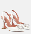 Amina Muaddi White Silk Satin Slingback Pumps In White