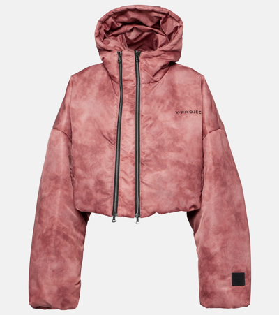 Y/project Double-collar Cropped Puffer Jacket In Pink