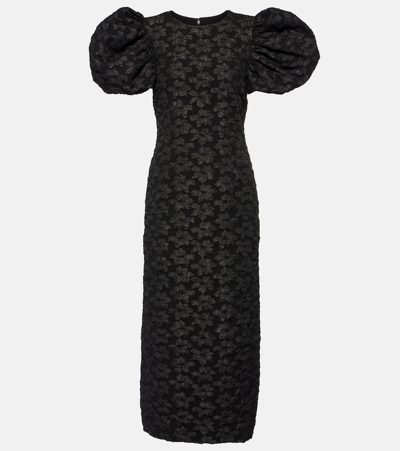 Rotate Birger Christensen 3d Jacquard Puff-sleeve Midi Dress - Women's - Recycled Polyester/viscose/elastane/elastomultiesterp In Black