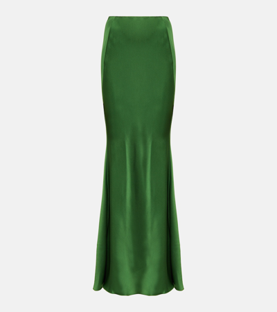 Victoria Beckham High-rise Satin Maxi Skirt In Green