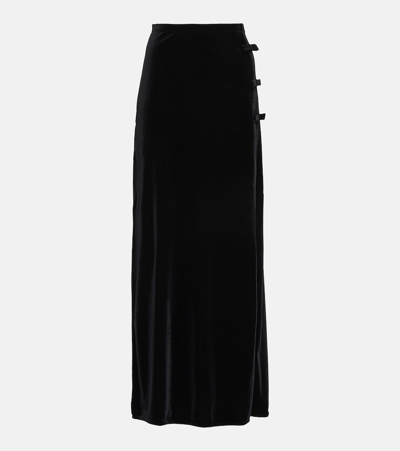 Ganni Velvet Bow-embellished Maxi Skirt In Black