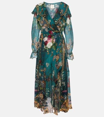 Camilla Ruffled Silk Midi Wrap Dress In Multicoloured