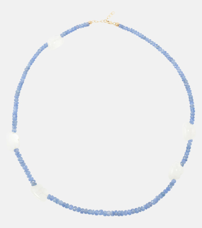 Roxanne First The True Blue Sky 9kt Gold Necklace With Blue Sapphires And Moonstone
