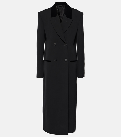 Givenchy Women's Double Breasted Coat In Tricotine Wool With Velvet Details In Black