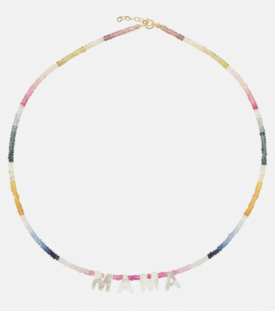 Roxanne First Mama 9kt Gold Necklace With Mother Of Pearl And Sapphires In Multicoloured