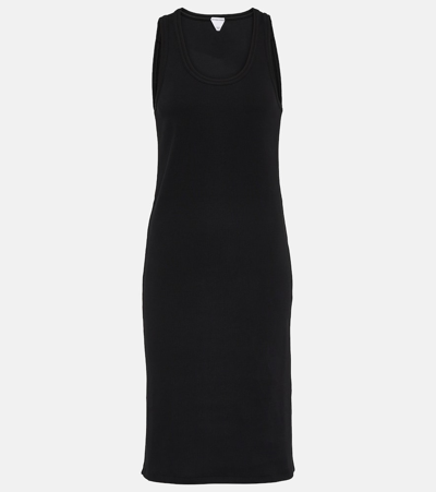 Bottega Veneta Ribbed-knit Cotton Jersey Midi Dress In Black