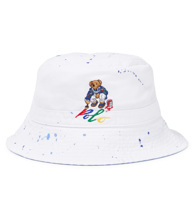 Polo Ralph Lauren Kids' Logo Cotton Canvas Bucket Hat In White