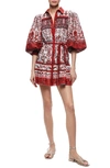 Alice And Olivia Tiffie Belted Long-sleeve Mini Shirtdress In Fatal Attraction Off White