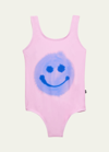 Molo Kids' Girl's Nika Printed Low Back Swimsuit In Lilac Smile