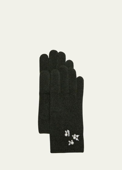 Portolano Pearly Embellished Cashmere Gloves In Green Menagerie