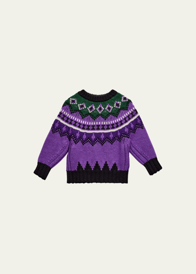 Moncler Kids' 羊毛混纺链条圆领毛衣 In Purple