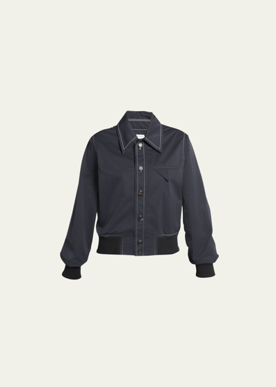 Bottega Veneta Tech Nylon Bomber Shirt In Navy