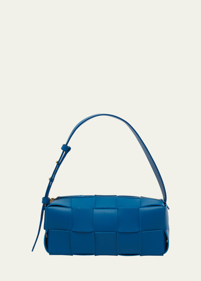 Bottega Veneta Brick Cassette Small Intrecciato Shoulder Bag In Blue